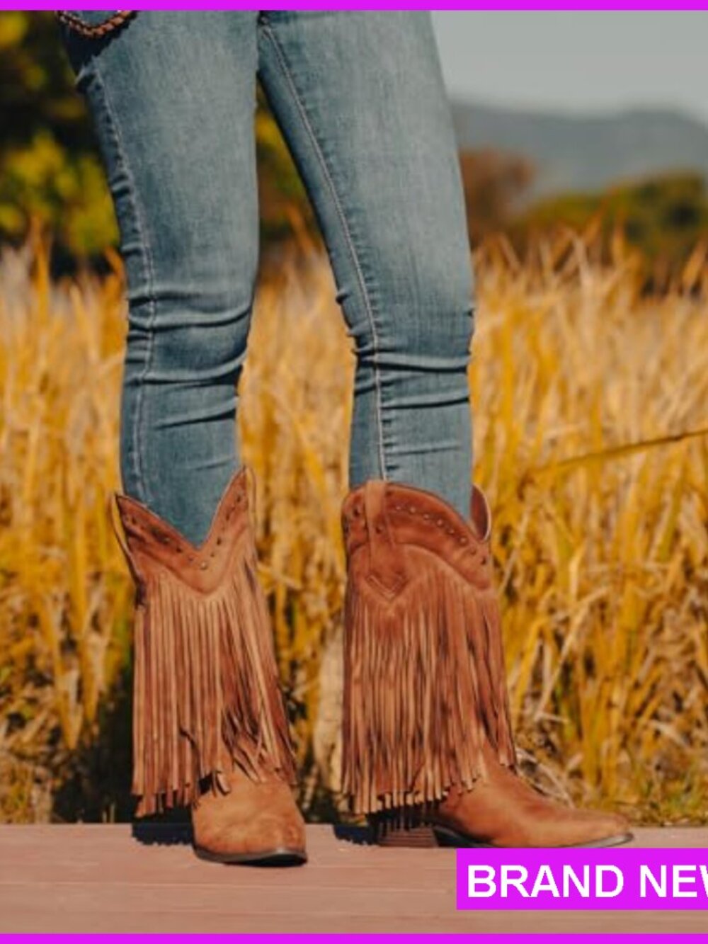 Western Cowgirl Boots Wide Calf Fringe Tassel Mid-Calf Boots Chunky Heel - Picture 2 of 7